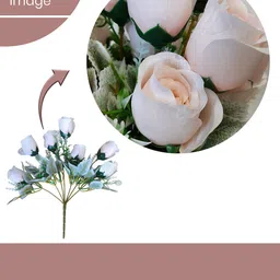 Art Street Pink & Green 7 Pieces Artificial Rose Small Bud Silk Flowers Bouquet image 5