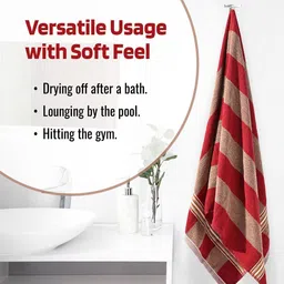 Kuber Industries Cream & Red 4 Pieces Striped Cotton 150 GSM Bath Towel image 5