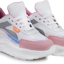 dartkick Stylish Women's Chunky Sneakers | Pink & White Colorblock Casuals For Women image 3