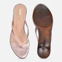 VALIOSAA Rose Gold Embellished Ethnic Block Sandals image 3