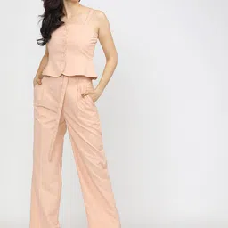 Tokyo Talkies Women Peach-Coloured Flared Pleated Trousers image 5