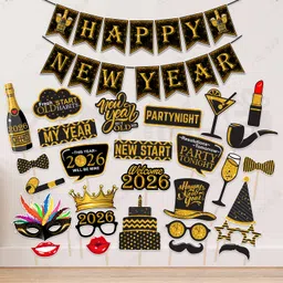 zyozique Balck, Golden New Year Party Decorations Banner,Photo Booth Props (Pack Of 29)-picture-10