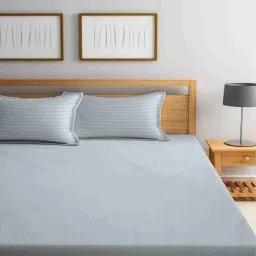 Grey Striped 300 TC Cotton Blend King Sized Bed Sheets with 2 Pillow Covers by Klotthe image 2