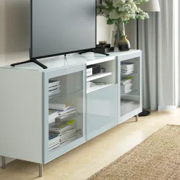 ikea bestå Top panel for TV, glass white/light green, 180x40 cm image 3