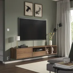 ikea eket Media storage combination, brown walnut effect/clear glass, 210x35x35 cm image 2