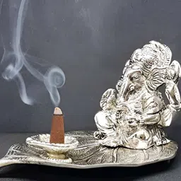 INTERNATIONAL GIFT Silver-Plated Ganesha Sitting On Leaf With Diya Gift Set-image-70