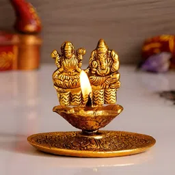 INTERNATIONAL GIFT Brown & Gold Toned Tirupati Balaji With Charan Paduka & Diya Gift Set image 2