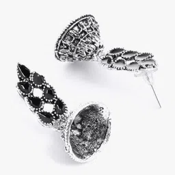 Yellow Chimes Set Of 4 Silver-Plated Oxidised Jhumkas Earring image 5