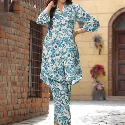 Rain & Rainbow Floral Printed Mandarin Collar Three Quarter Sleeve Tunic Top & Trouser image 5