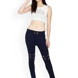 A-Okay Girls Slim Fit Mid-Rise Embroidered Dark Shade Clean Look Stretchable Jeans image 2