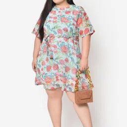 wild U Plus Size Blue Floral Georgette Dress image 2