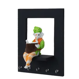 eCraftIndia Black Lord Ganesha Idol Reading Book 5 Hooks Wooden Key Holder image 5