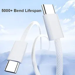 AACL Type C 1.5 m Original 20W 1M Type C to C Cable MFI Certified Compatible with iPhone 16,16 pro,16 pro Max,15 Plus,15 Pro Fast Charging Cord for Galaxy S23 Fe,Ultra S22,S21 Fe,S20 Fe, White image 2