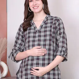 Secret Wish Women Checked Cotton Maternity Shirt Style Top image 3
