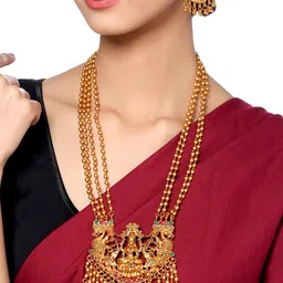 Yellow Chimes Gold-Plated Chain Drop Designed Temple Jewellery Set image 5