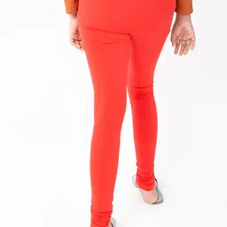 indian flower Girls Red Solid Cotton Churidar-Length Leggings image 3