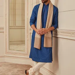 Tasva Men Blue Ethnic Motifs Embroidered Thread Work Kurta with Churidar image 4