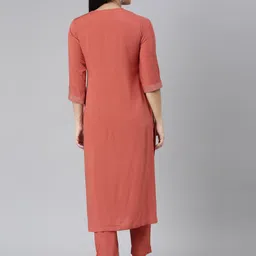 Neerus Notched Neck Straight Kurta with Trousers image 5