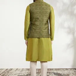 KISAH Mandarin Collar Straight Kurta & Trousers With Jacket image 5