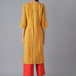 AURELIA Women Yellow Striped Kurti with Trousers image 5