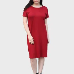 LastInch Maroon Solid T-shirt Dress image 5