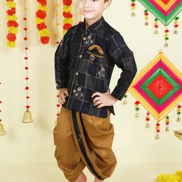 Jeetethnics Boys Mandarin Collar Woven Design Zari Kurta with Dhoti Pants image 2