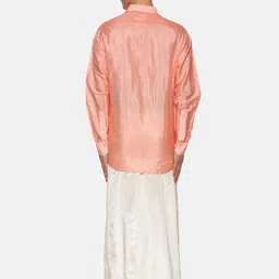 Sethukrishna Men Peach-Coloured & Off White Shirt with Dhoti Set image 4