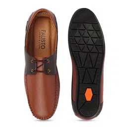 FAUSTO Men Tan Colourblocked PU Lightweight Loafers image 4