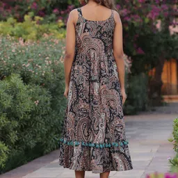 Rain & Rainbow Ethnic Motifs Printed Shoulder Straps Pure Cotton Fit & Flare Midi Dress image 5