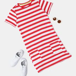 Jockey Girls Combed Cotton Striped Relaxed Fit Short Sleeve Sleep Dress - AG72 image 3