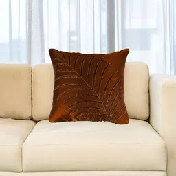 YWULY Brown Floral Embellished Square Cushion Cover image 2