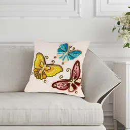 YWULY White & Yellow Embellished Square Cushion Cover image 2