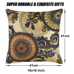 Kuber Industries 5 Pieces Golden & Brown Ethnic Motifs Jute Silk Square Cushion Cover image 3