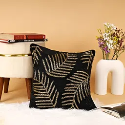 YWULY Black & Beige Floral Embellished Square Cushion Cover image 2