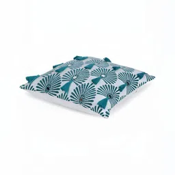 Mezposh Teal & White Ethnic Motifs Square Cushion Cover image 3