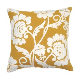 Ode & Cleo Off White & Mustard Yellow 3 Pieces Embroidered Square Cushion Covers image 3