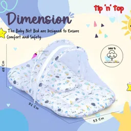 tip 'n' top Baby Bed with Mosquito Net, Portable Mattress with Zip Closure & Pillow Cotton Washable Infants Mosquito Net image 4
