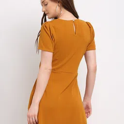 La Zoire Mustard Yellow solid A-Line Dress image 2