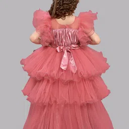 Pink Chick Girls Flutter Sleeve Layered Net Fit & Flare Dress image 5