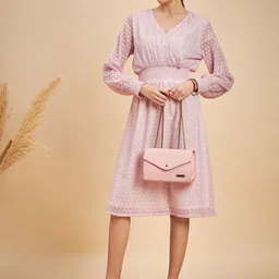 MINT STREET Self Design Smocked Georgette Fit And Flare Dress image 4