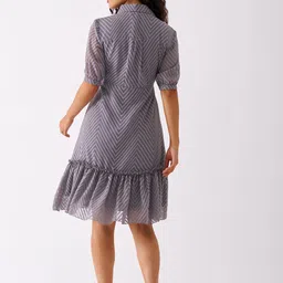 AASK Self Design Shirt Collar Fit & Flare Dress image 5