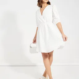 Styli Solid Puff Sleeves A-Line Knee Length Dress image 5