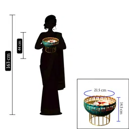 Ekhasa Gold-Toned 2 Pieces Urli Decorative Bowl With Stand & Tealight Holder Home Gift Set image 3