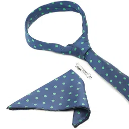 LOUIS STITCH Men Polka Dotted Blue Italian Silk Necktie Accessory Gift Set image 5