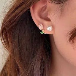 FIMBUL Gold Plated Flower Pearls Stud Earrings image 2