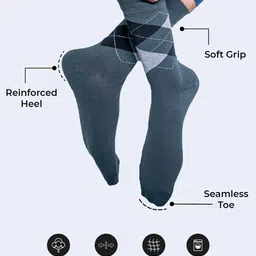 Soxytoes Men Blue Patterned Cotton Calf-Length Socks image 4