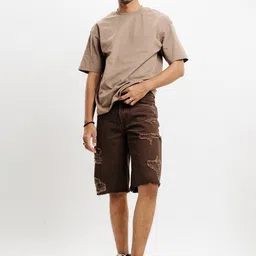 FREAKINS Men Distressed Pure Cotton Denim Shorts-image-22