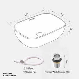 clayramic Premium Designer Ceramic Washbasin With Waste Coupling & Pipe Set ) (18x13x5)(Rj-1050) Table Top Basin image 4