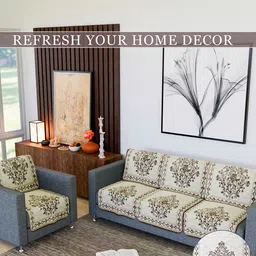 Kuber Industries Brown & White 10 Pieces Printed Cotton Sofa Cover image 5