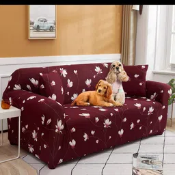 HOUSE OF QUIRK Universal Maroon & White Printed Stretchable 2-Seater Sofa Slip Cover image 5